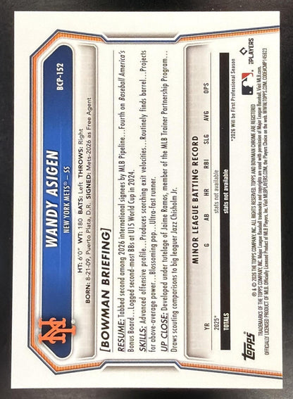 2026 Bowman Chrome Baseball Wandy Asigen 1st Gold Geometric 29/50