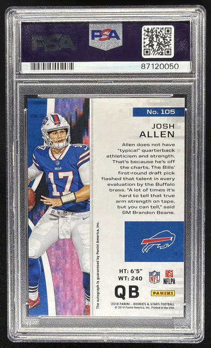2018 Panini Rookies & Stars Josh Allen #105 Longevity Signatures Blue /49 RC Auto PSA 9