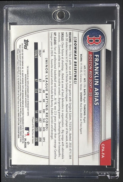 2025 Bowman Franklin Arias #CPA-FA Chrome Auto Blue Refractor /150 1st Prospect