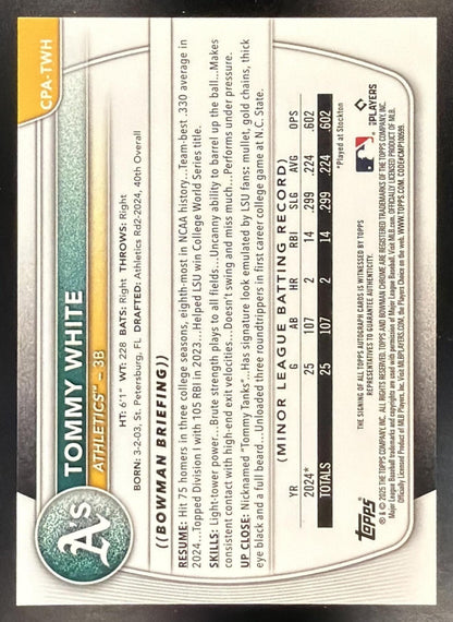 2025 Bowman Chrome Tommy White #CPA-TWH Auto HTA Choice Refractor 22/150 1st Prospect