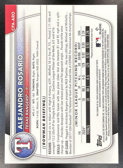 2025 Bowman Chrome Alejandro Rosario #CPA-ARO Auto Gold Refractor 27/50 1st
