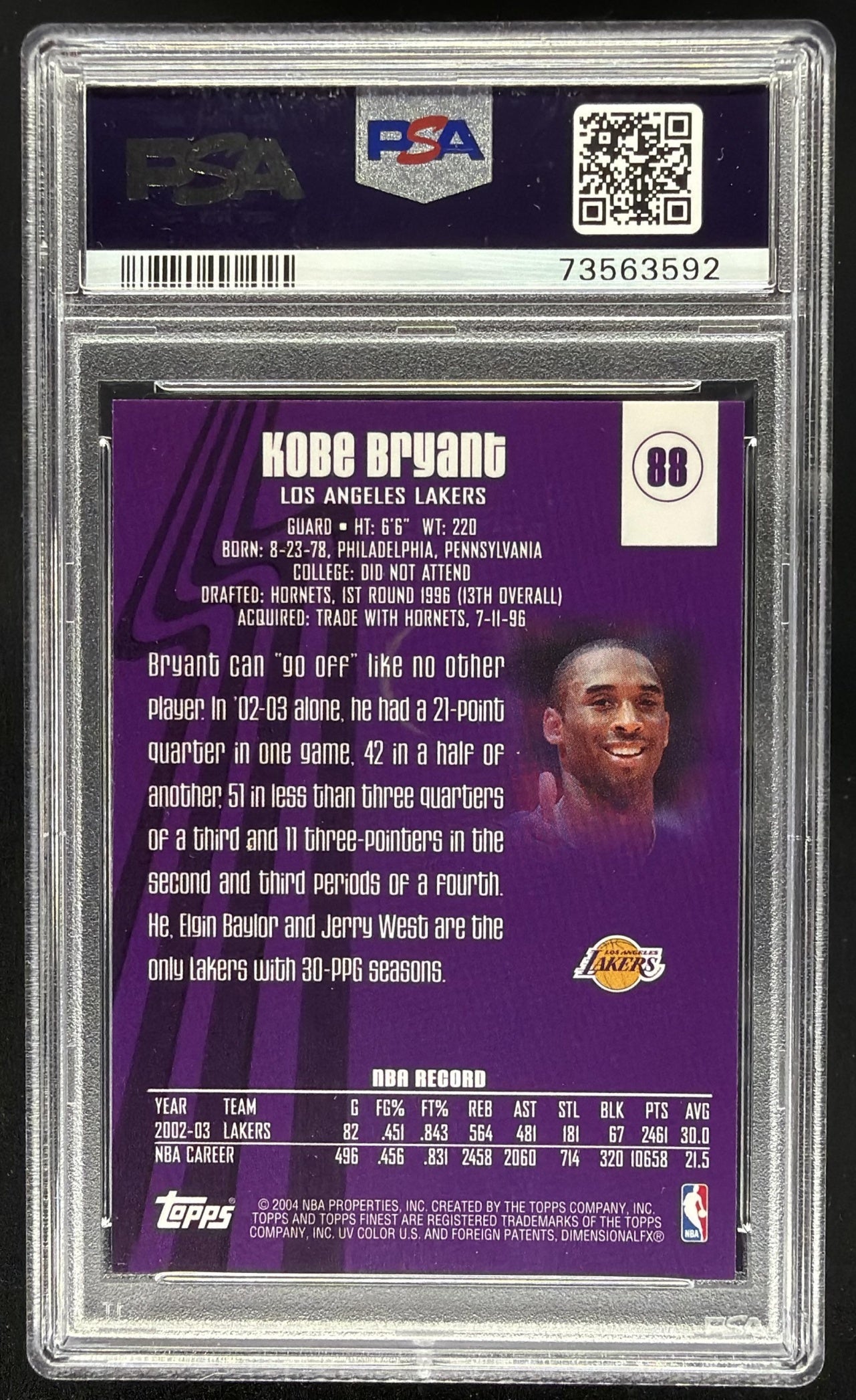 2003-04 Topps Finest Kobe Bryant #88 PSA 9