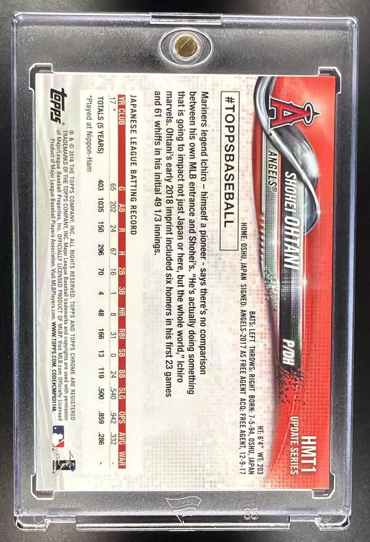 2018 Topps Chrome Update Shohei Ohtani #HMT1 RC Angels