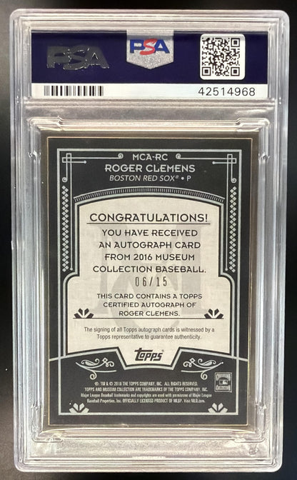 2016 Topps Museum Collection Roger Clemens #MCA-RC Auto Silver Ink /15 PSA 9