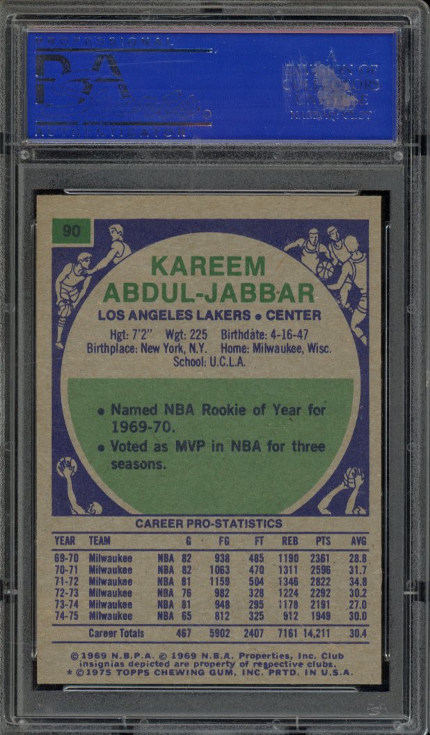 1975-76 Topps Kareem Abdul-Jabbar PSA 7