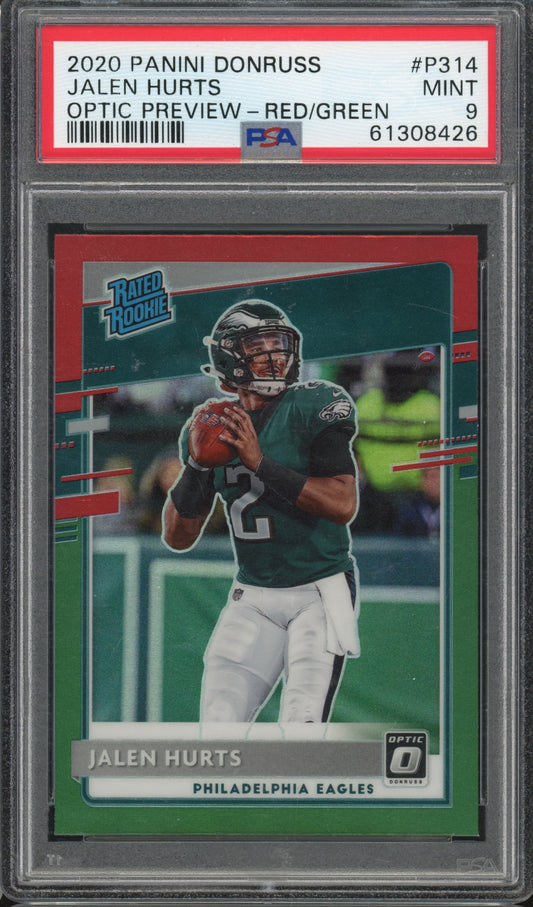 2020 Donruss Optic Preview Jalen Hurts Red Green Preview PSA 9 RC
