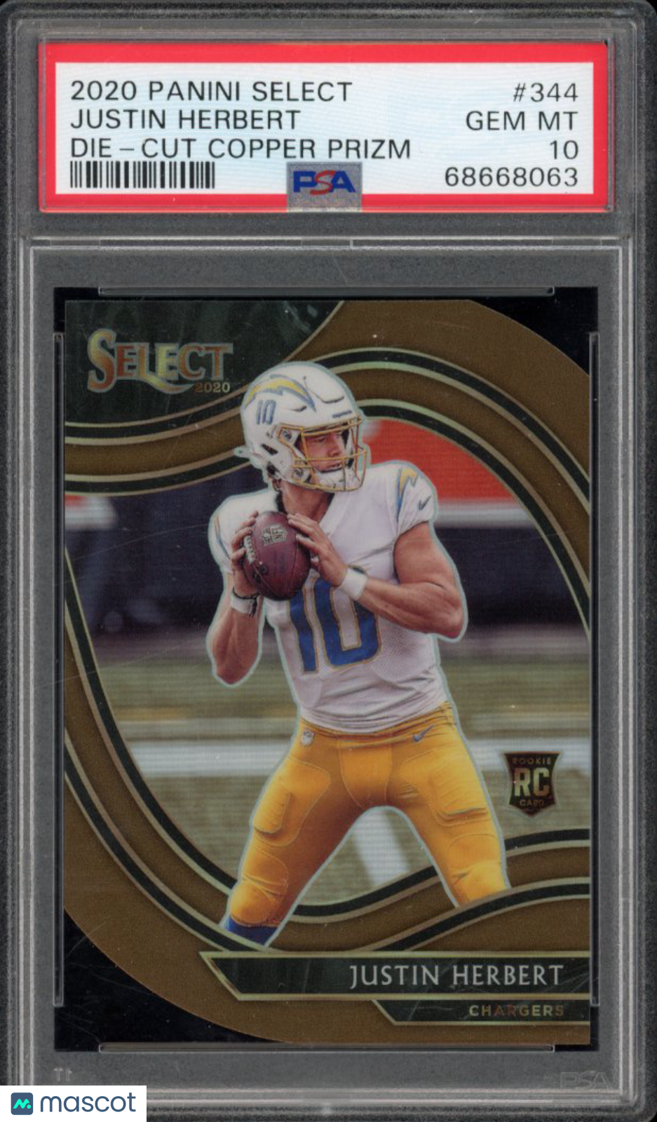 2020 Select Justin Herbert Die Cut Copper Rookie /355 PSA 10