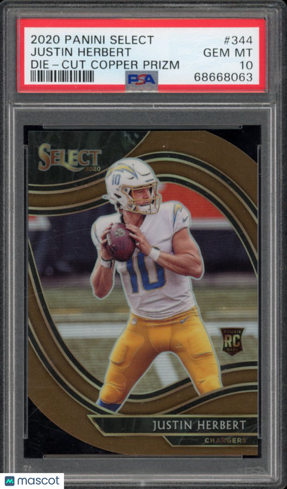 2020 Select Justin Herbert Die Cut Copper Rookie /355 PSA 10