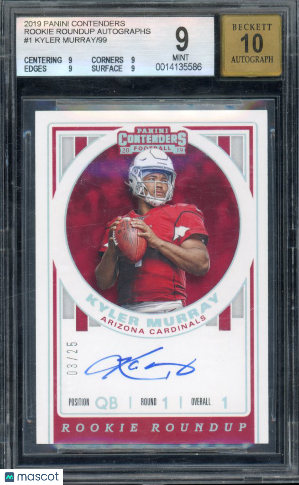 2019 Contenders Kyler Murray Rookie Roundup Auto /25 BGS 9/10