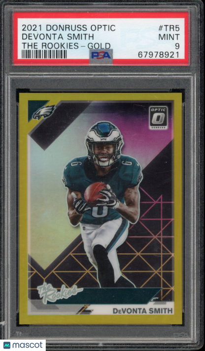 2021 Optic Devonta Smith The Rookies Gold /10 Rookie PSA 9