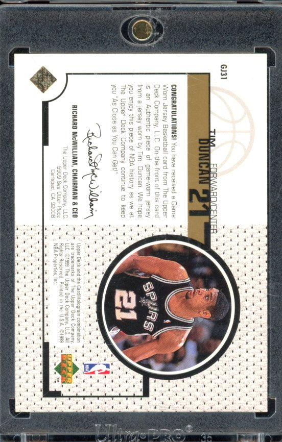 1999-00 Upper Deck Tim Dunacn Game Worn Jersey