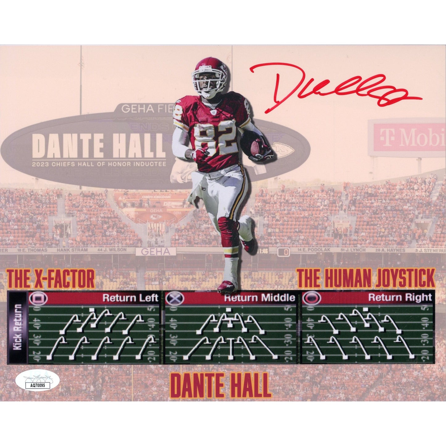 Dante Hall Autographed KC Chiefs 8x10 Red Ink JSA COA