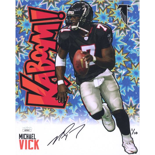 Michael Vick Autographed ATL Falcons 8x10 KABOOM! /10 Black Ink JSA COA