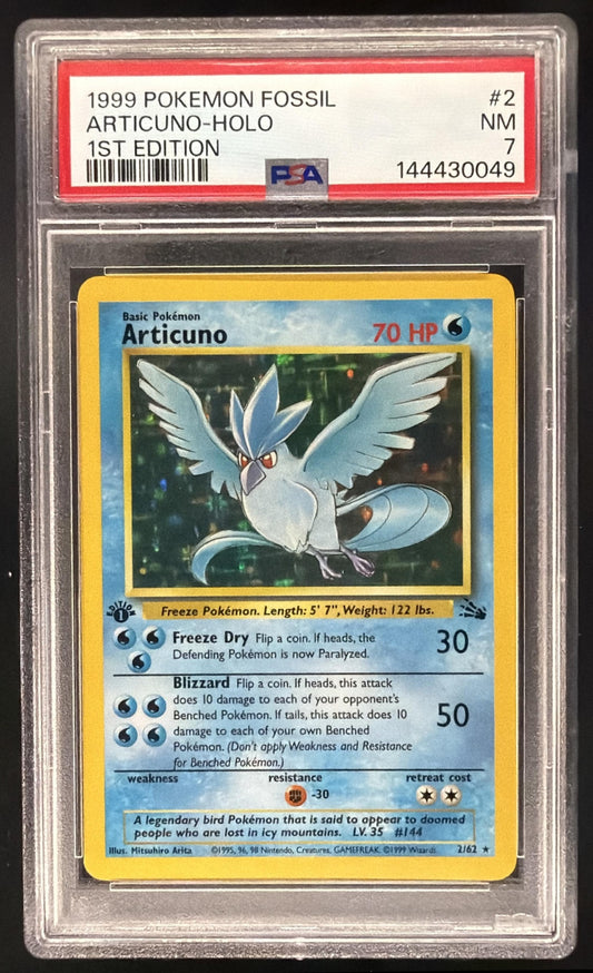 1999 Pokemon Fossil Articuno Holo 1st Edition 2/62 PSA 7