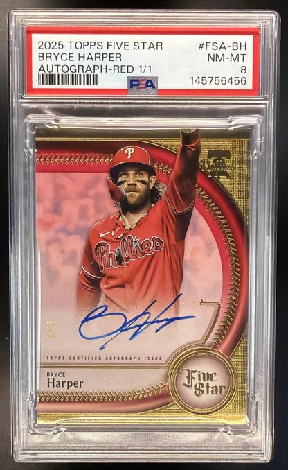 2025 Topps Five Star Bryce Harper #FSA-BH Auto 1/1 Red PSA 8