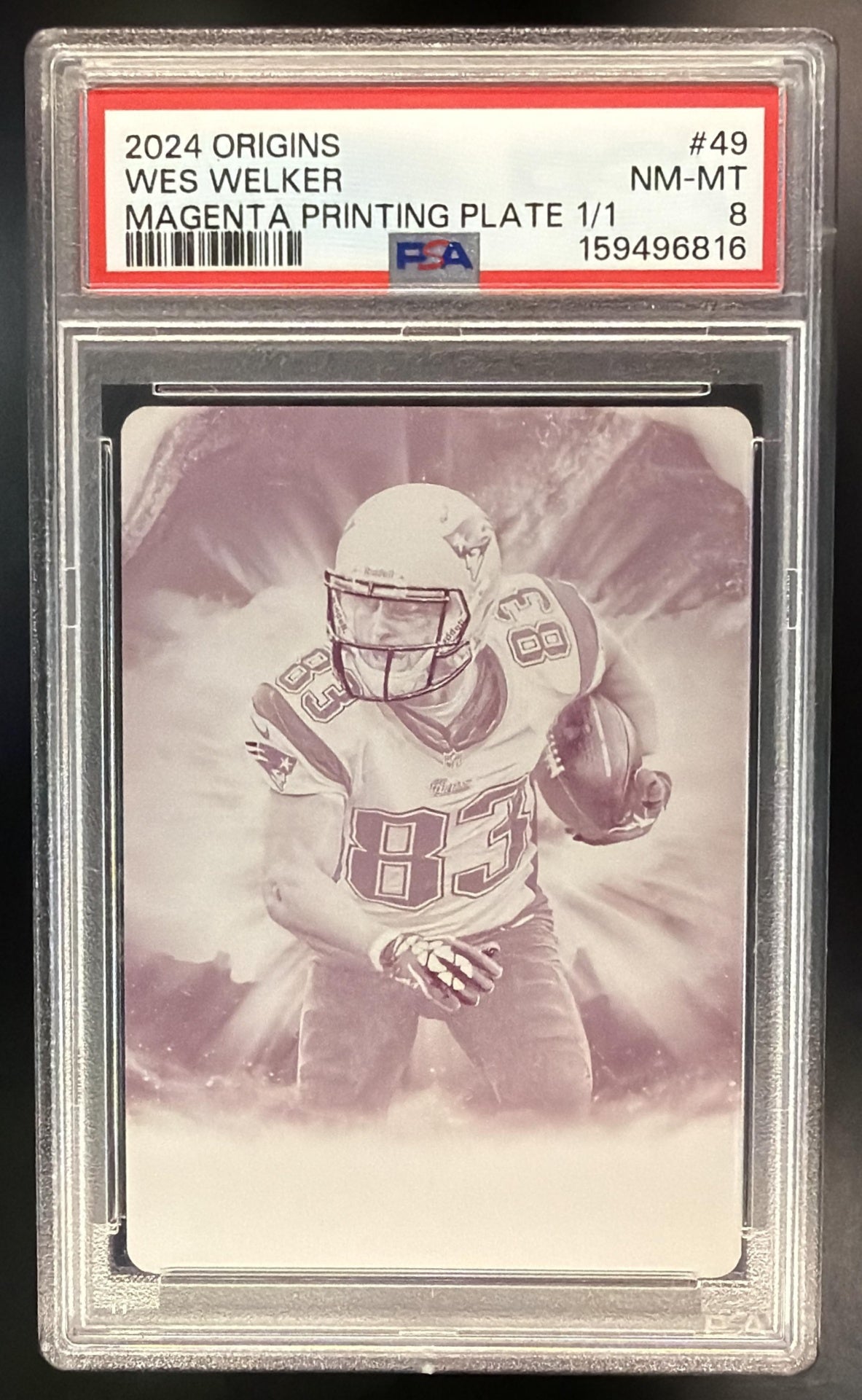 2024 Panini Origins Wes Welker #49 Printing Plate 1/1 PSA 8