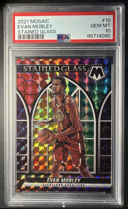 2021-22 Panini Mosaic Evan Mobley #10 Stained Glass RC PSA 10