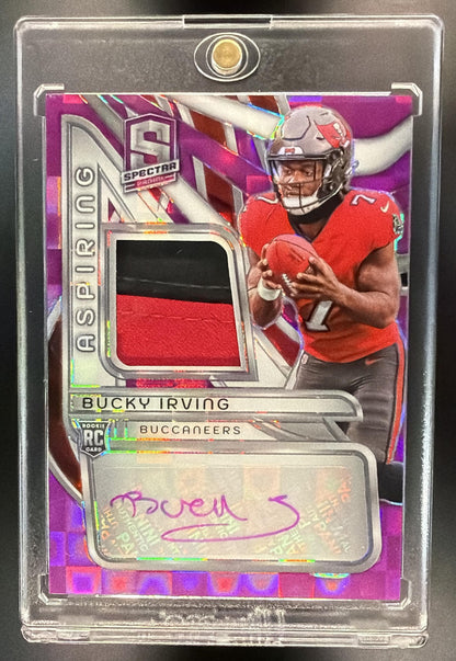 2024 Panini Spectra Bucky Irving #APA-BIG Aspiring Patch Auto Purple Neon /30 RC