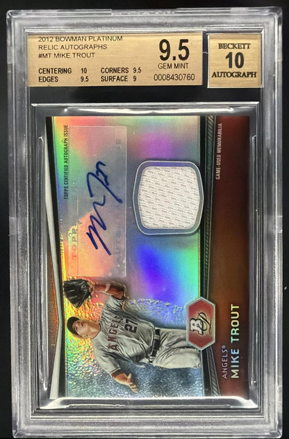 2012 Bowman Platinum Mike Trout #MT Rookie Patch Auto BGS 9.5