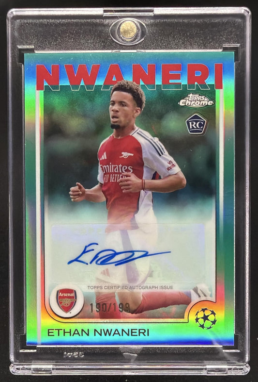 2024 Topps Chrome UEFA Club Ethan Nwaneri #CA-EN Auto Aqua /199 RC