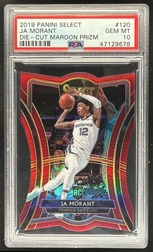 2019 Panini Select Ja Morant #120 Maroon Prizms Die Cut /175 RC PSA 10