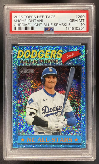 2026 Topps Heritage Shohei Ohtani #290 Chrome Light Blue Sparkle Refractor PSA 10