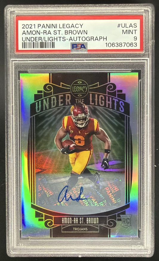 2021 Panini Legacy Amon-Ra St. Brown #UL-AS Under the Lights Auto RC PSA 9