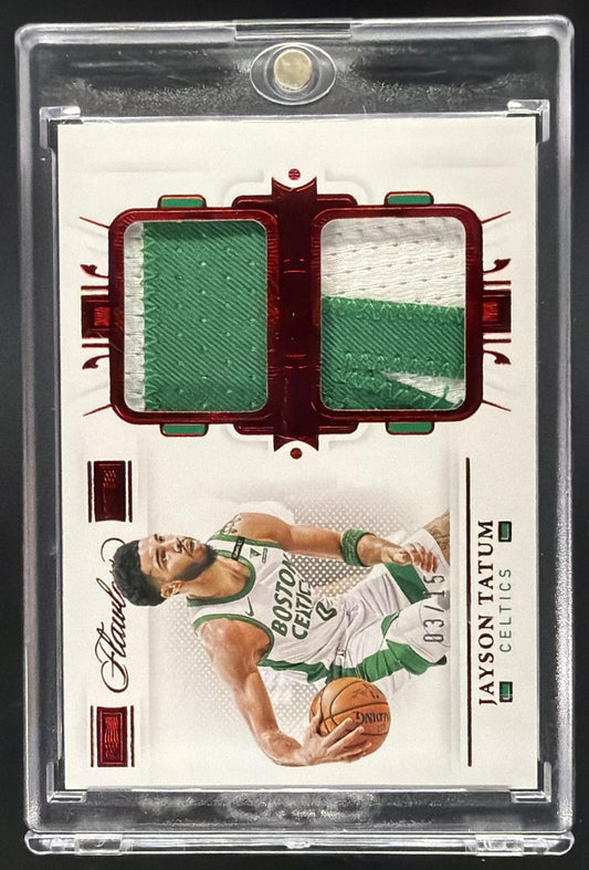 2020-21 Panini Flawless Jayson Tatum #DP-JTT Dual Patches Ruby 3/15