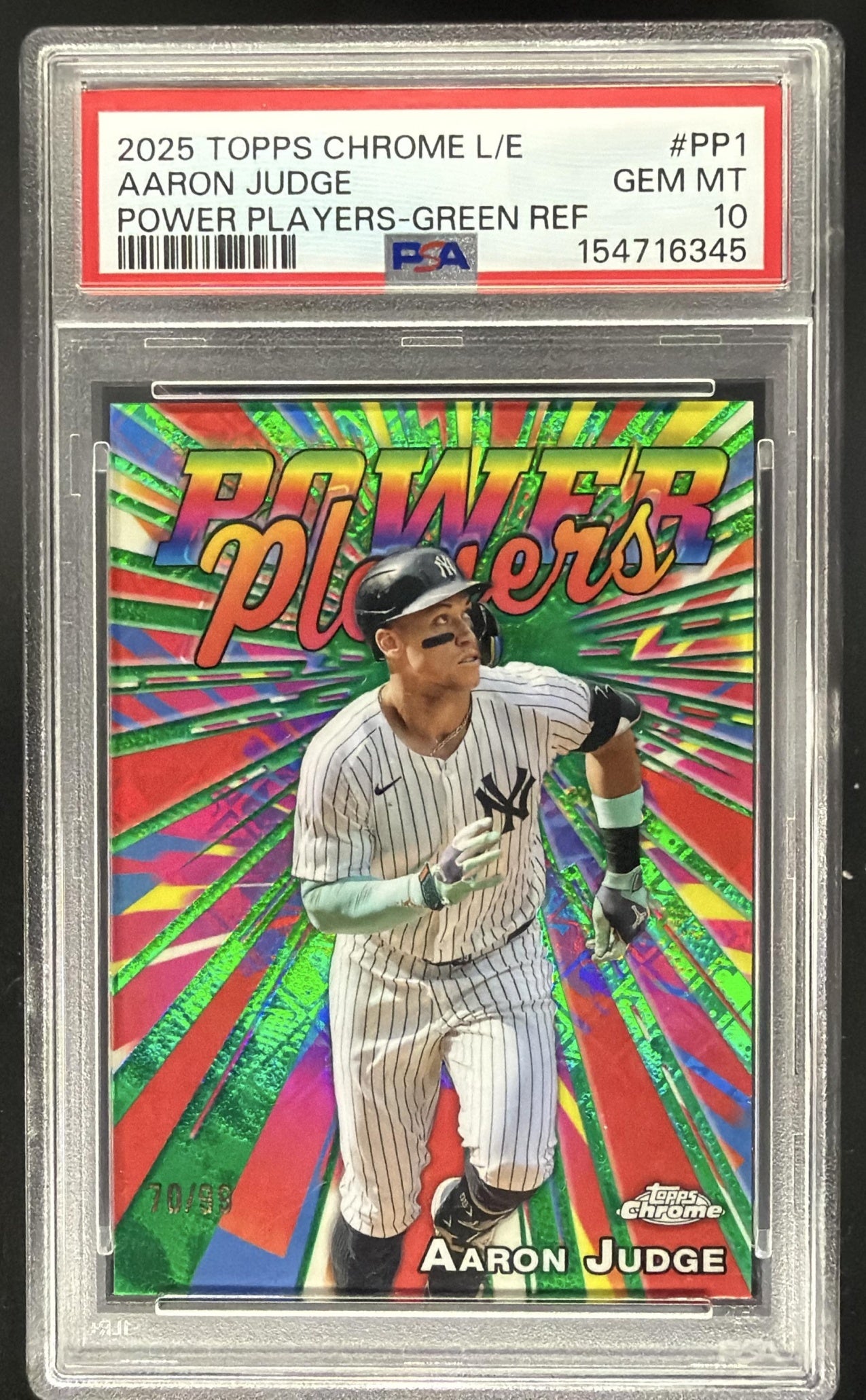 2025 Topps Chrome LogoFractor Aaron Judge #PP-1 Power Players Green Refractor /99 PSA 10