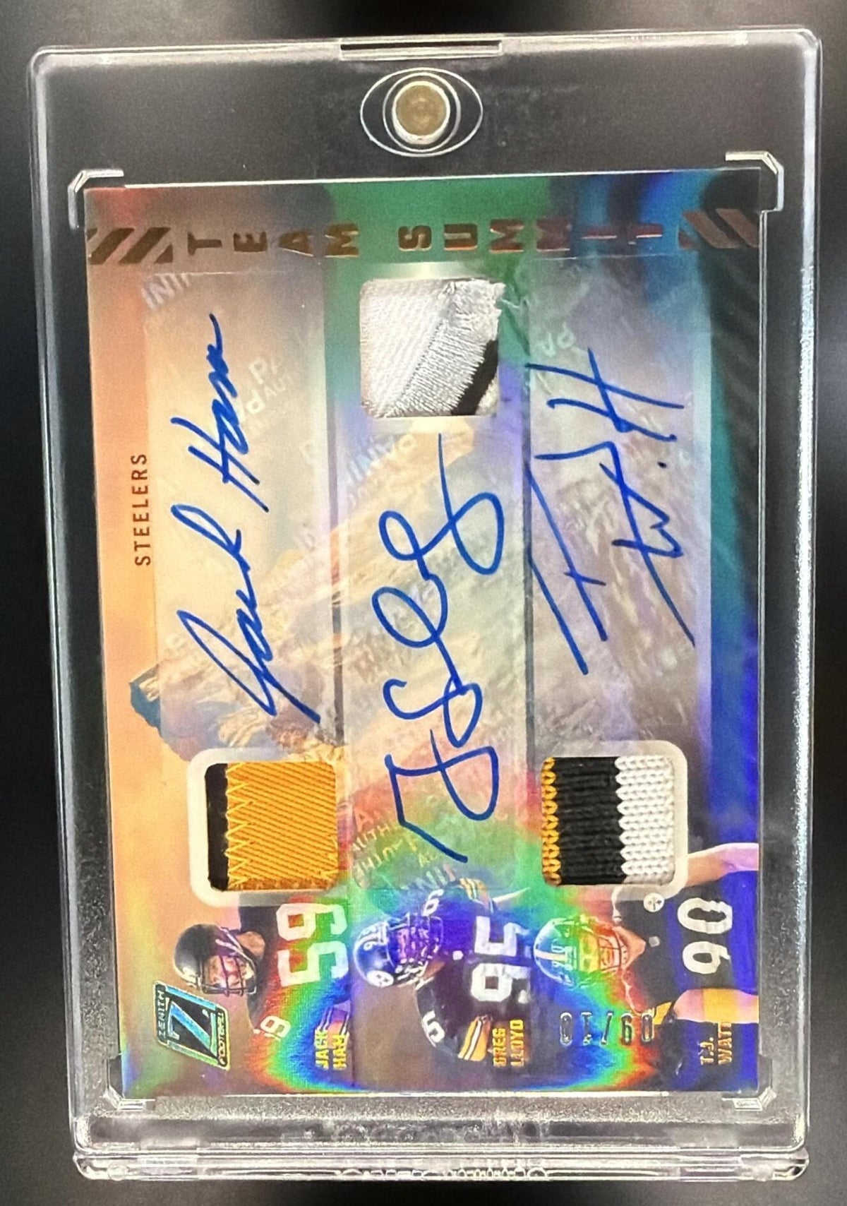 2023 Panini Zenith Jack Ham Greg Lloyd T.J. Watt #TBD Team Summit Patch Auto /10