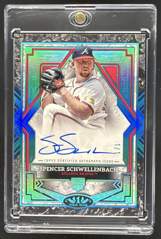 2025 Topps Tier One Spencer Schwellenbach #BA-SS 3 Auto Holo Platinum Blue 1/1 RC