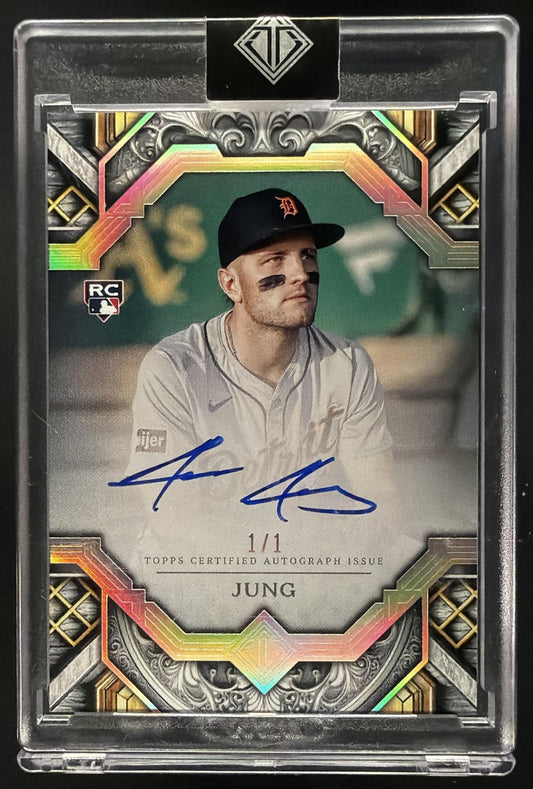 2025 Topps Transcendent Collection Jace Jung #RSPA-JJU Rookie Showcase Patch Auto Platinum 1/1 MEM