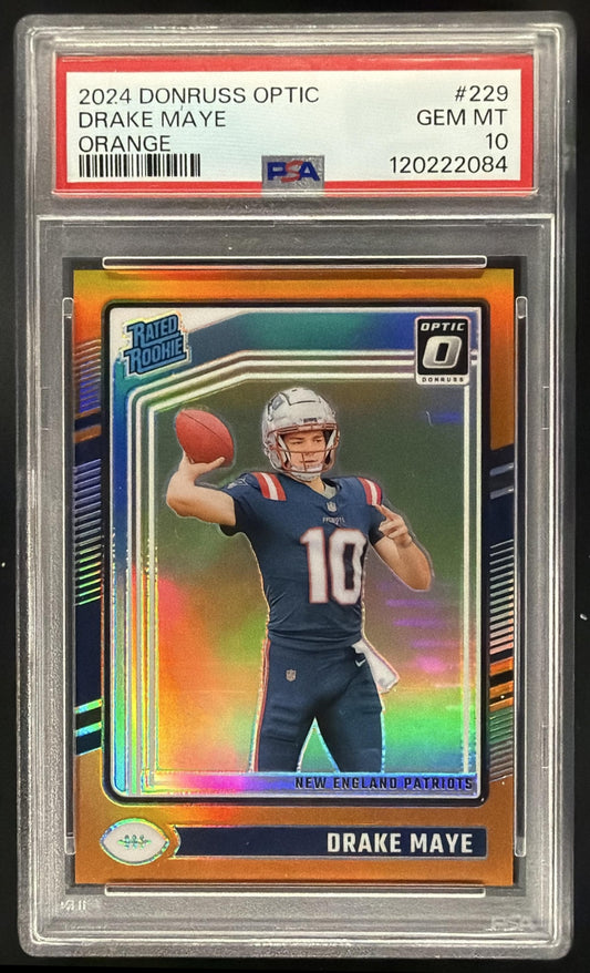 2024 Panini Donruss Optic Drake Maye #229 Orange 97/249 Rated Rookie PSA 10