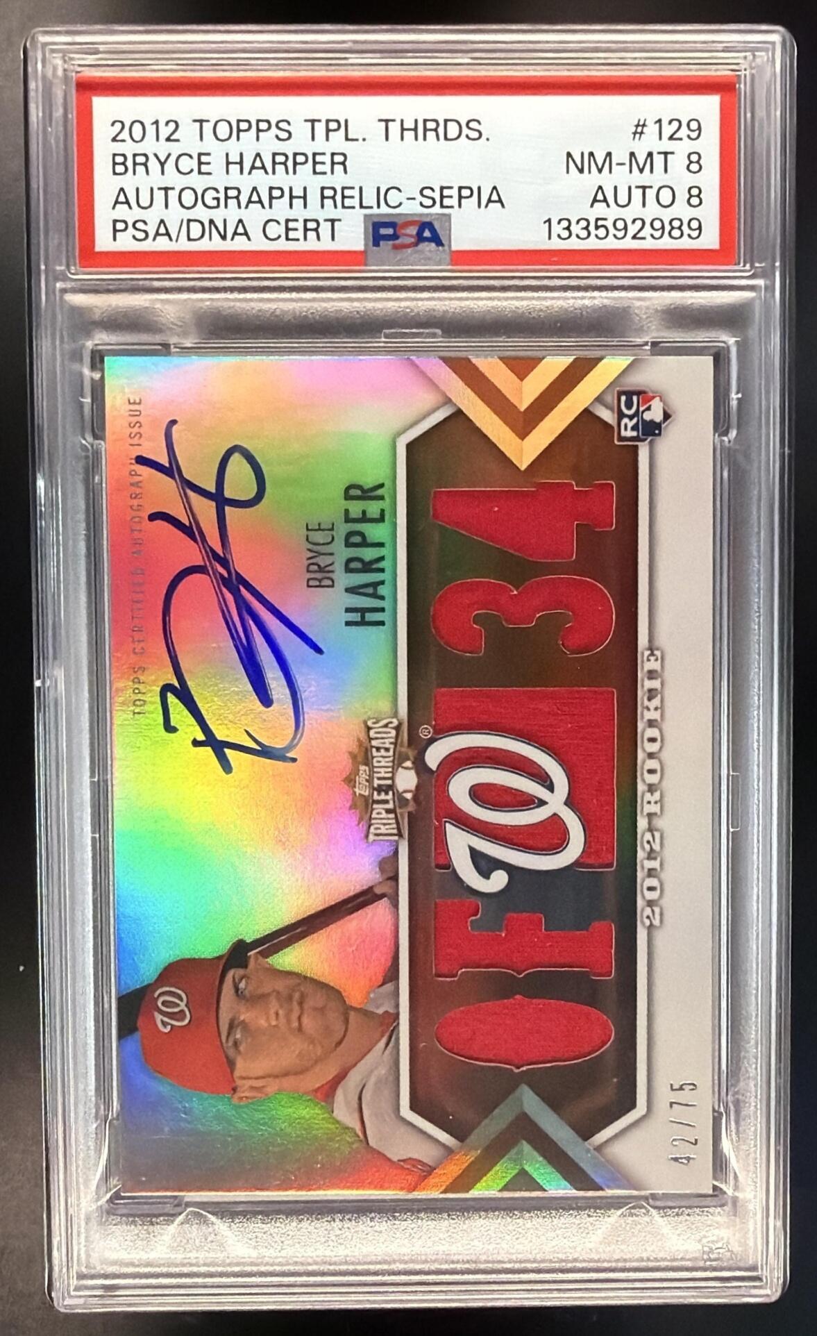 2012 Topps Triple Threads Bryce Harper #129 Rookie Patch Auto /75 PSA 8 Auto 8