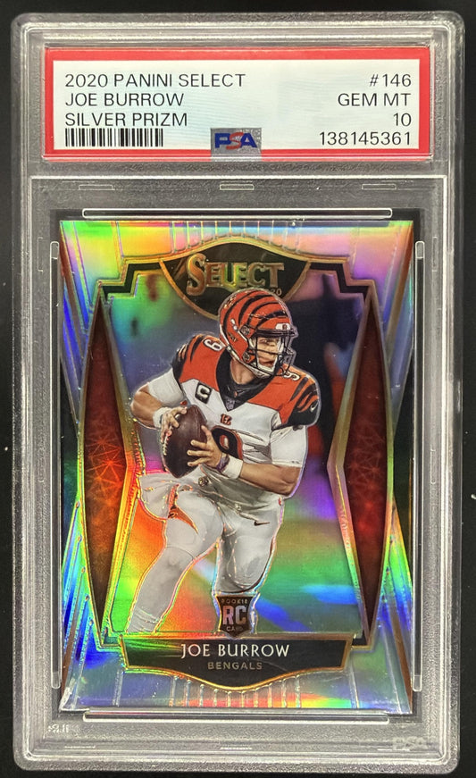2020 Panini Select Joe Burrow #146 Silver Prizm RC Premier Level PSA 10