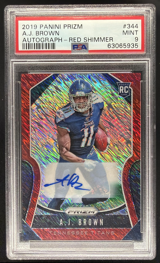 2019 Panini Prizm A.J. Brown #344 Rookie Auto Red Shimmer /35 RC PSA 9