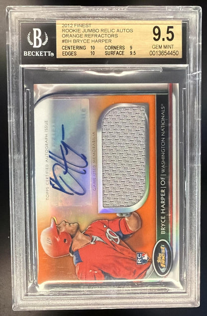 2012 Topps Finest Bryce Harper #AJR-BH Orange Rookie Patch Auto /99 BGS 9.5