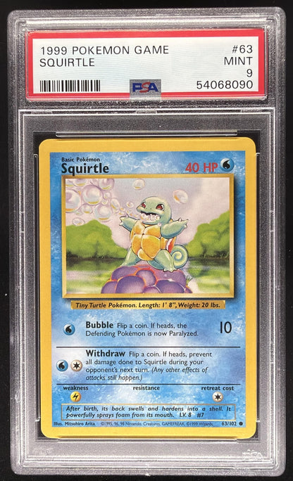 1999 Pokemon Unlimited Squirtle #63/102 Set Common PSA 9