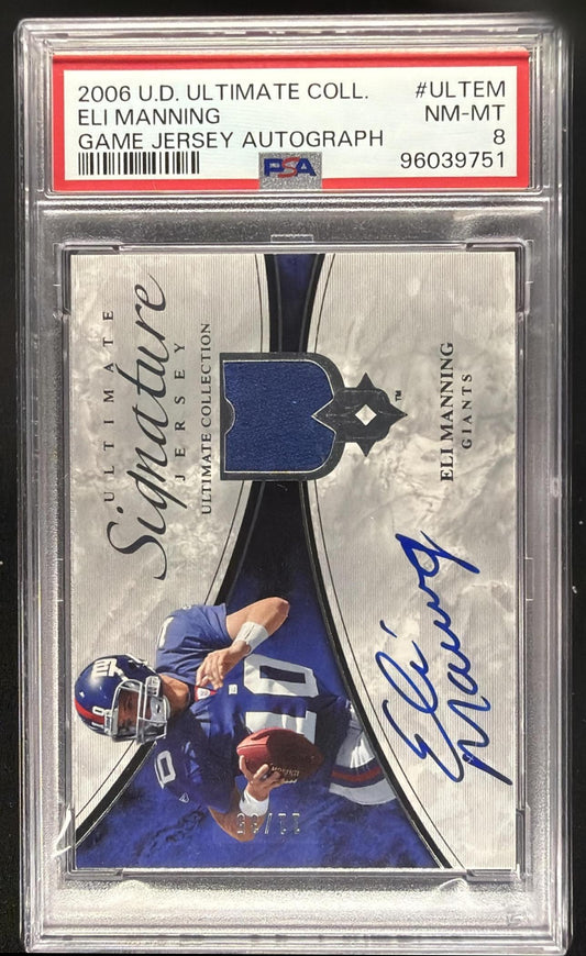 2000 Upper Deck Ultimate Collection Eli Manning Patch Auto /35 PSA 8