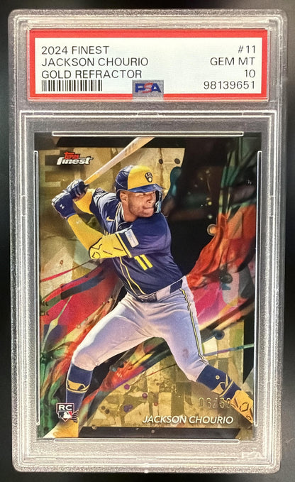 2024 Topps Finest Jackson Chourio #11 Gold Refractor 6/50 Common RC PSA 10
