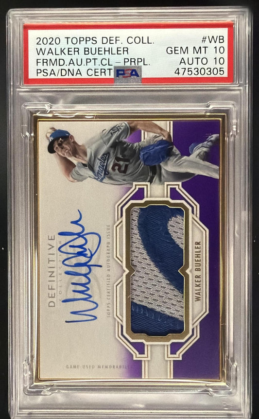 2020 Topps Definitive Walker Buehler #FAC-WB Framed Auto Patch Purple /10 PSA 10