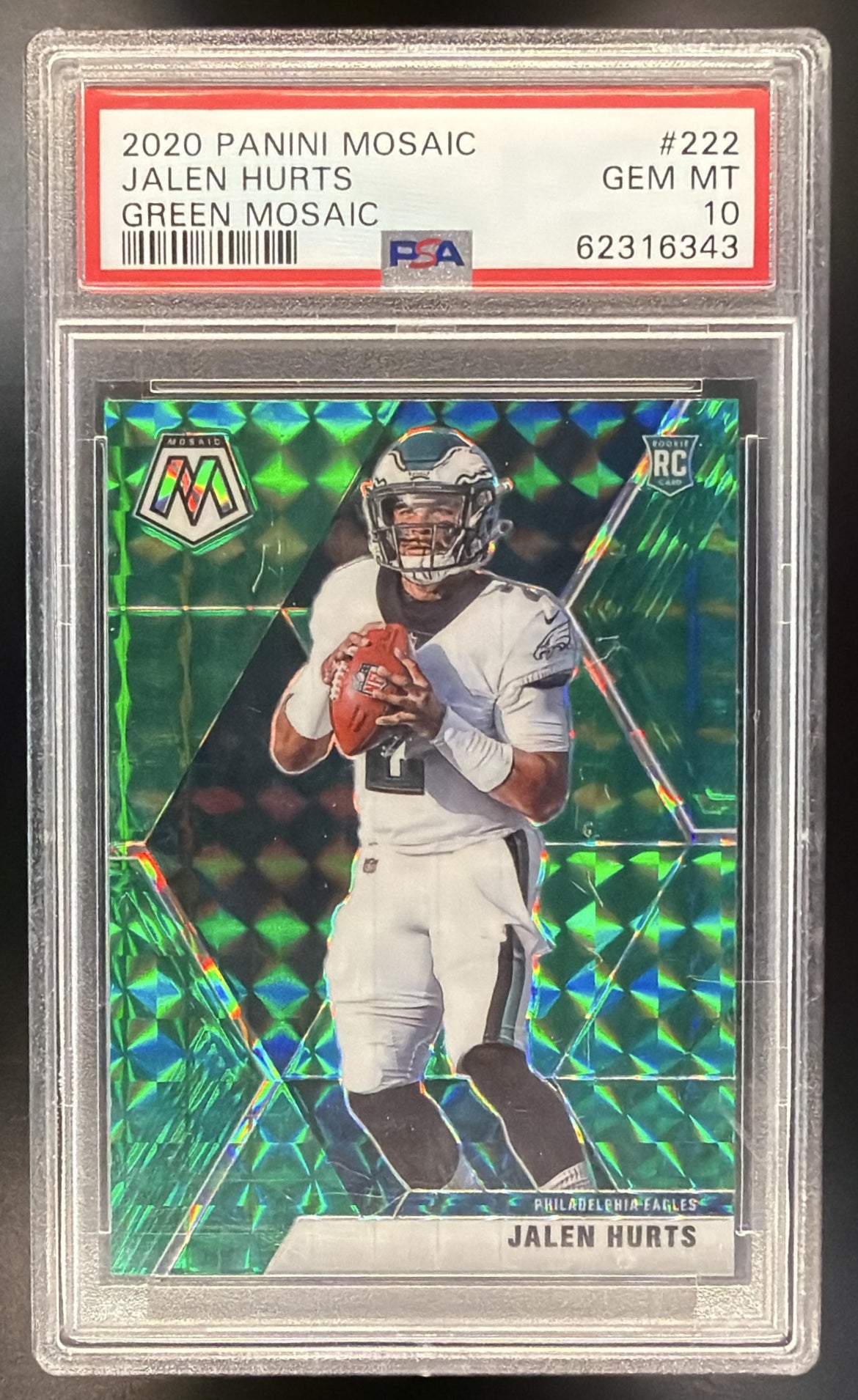 2020 Panini Mosaic Jalen Hurts #222 Prizm Green RC PSA 10 Eagles