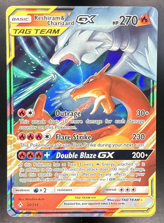 2019 Pokemon Unbroken Bonds Reshiram & Charizard GX Tag Team 20/214 NM