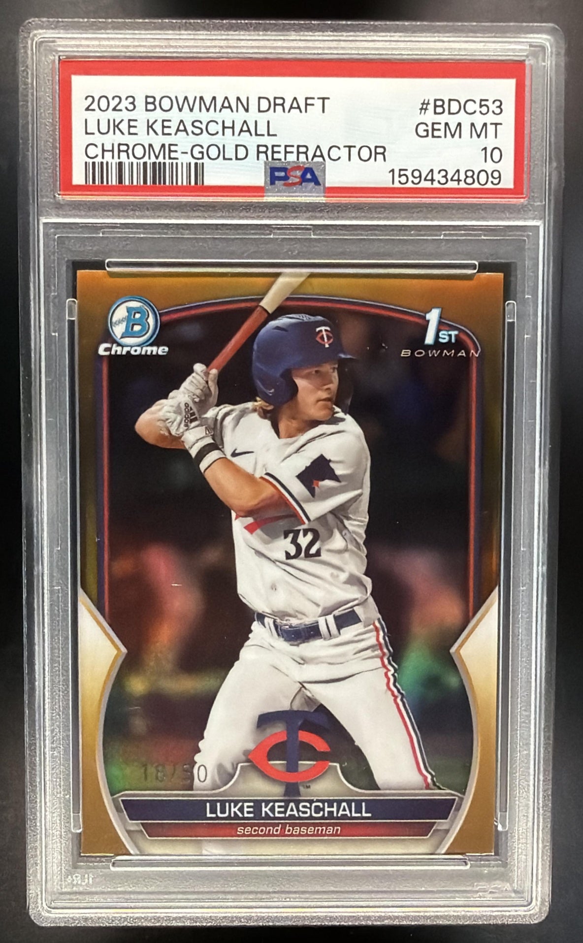 2023 Bowman Draft Sapphire Luke Keaschall #BDC-53 Chrome Padparadscha Refractor 1/1 1st Prospect PSA 10
