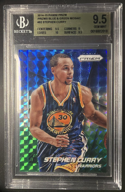 2014-15 Panini Prizm Stephen Curry #92 Prizm Blue and Green Mosaic BGS 9.5
