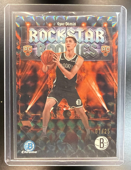 2025-26 Bowman Chrome NBA Egor Demin #RR-8 Rockstar Rookies Insert Orange Geometric 01/25 RC