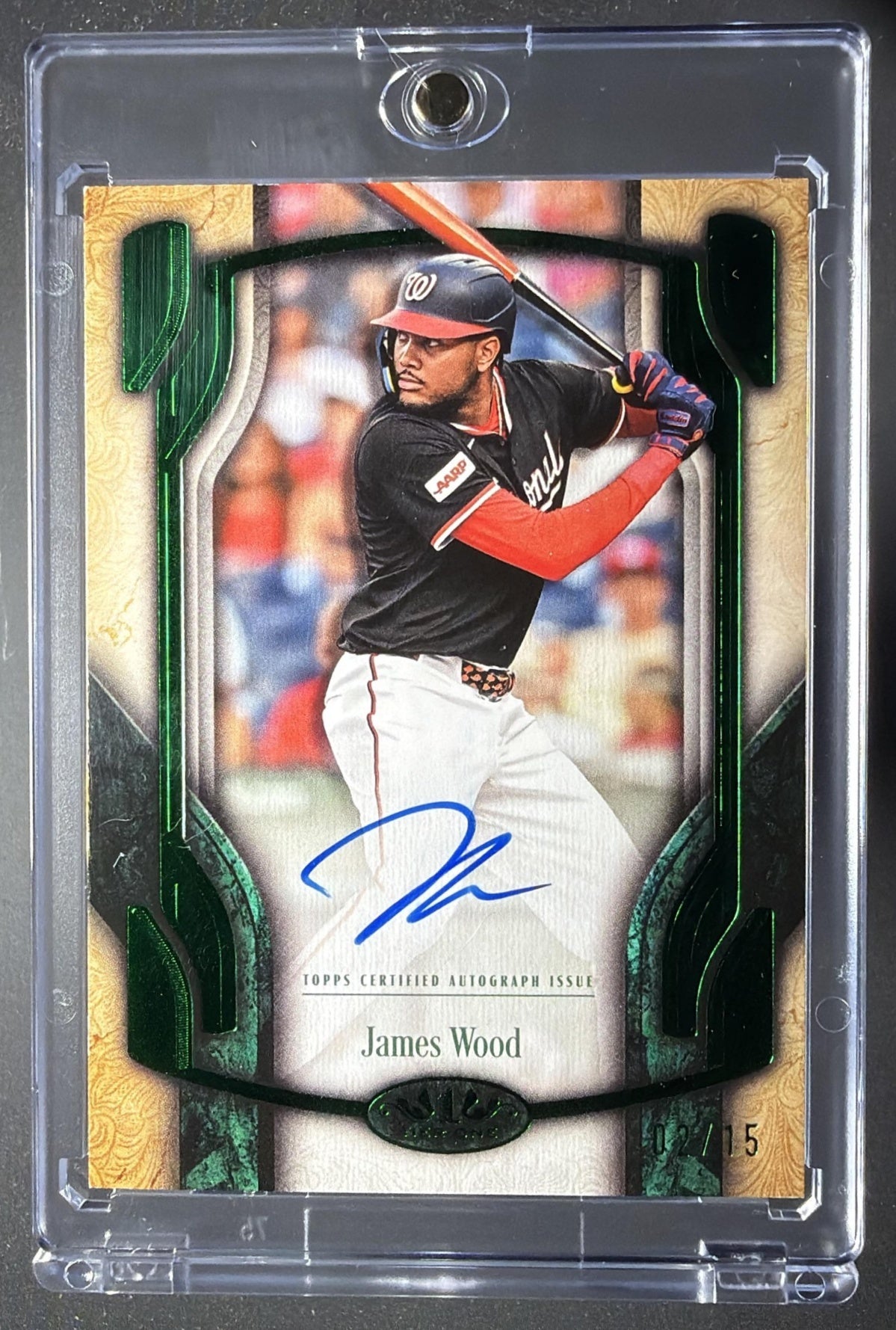 2026 Topps Tier One James Wood #BOA-JWO Break Out Auto Green Foil 2/15
