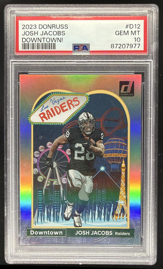 2023 Panini Donruss Josh Jacobs #D-12 Downtown SSP PSA 10