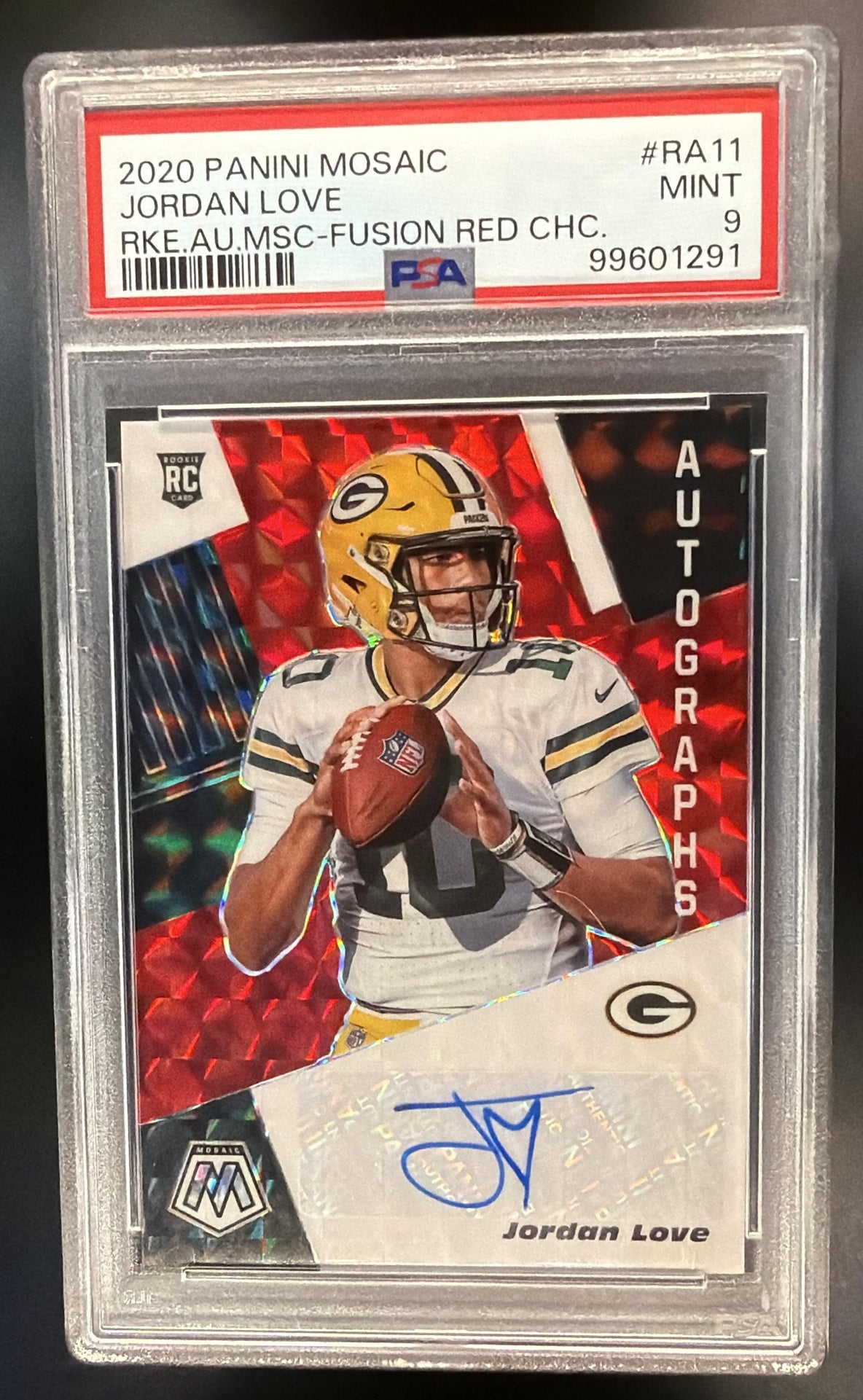 2020 Panini Mosaic Jordan Love #RA11 Rookie Auto Choice Prizm Fusion Red RC PSA 9