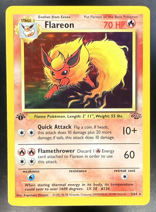 1999 Pokemon Jungle Flareon 1st Edition Holo 3/64 LP